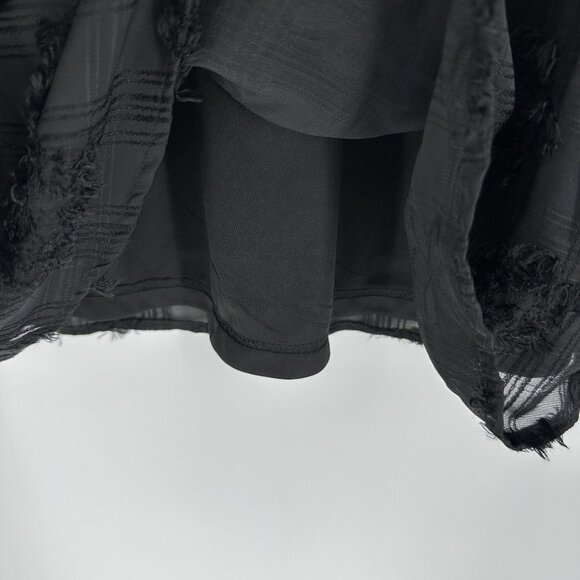 Jodifl Black Polyester Textured V-Neck Long Sheer Balloon Sleeve Blouse Size L - Picture 8 of 10